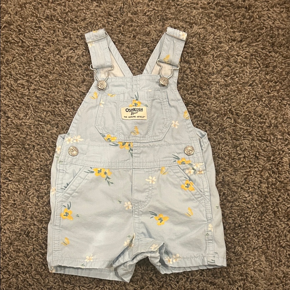 OshKosh B'gosh Light Blue and vintage Flower Overalls